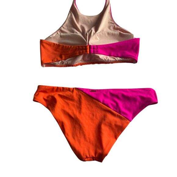 Victoria's Secret Pink Orange Color block Halter Hipster bikini set Size LARGE - Picture 3 of 13